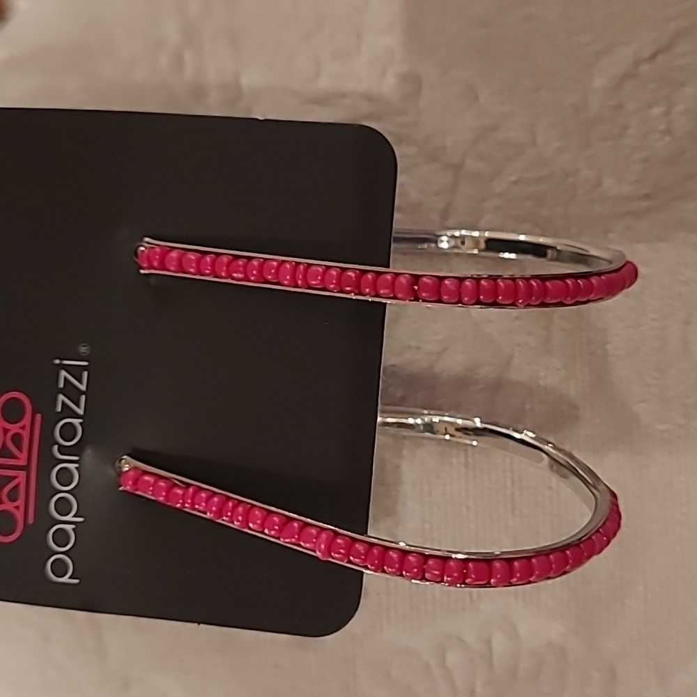 Paparazzi pink bead hoop earrings